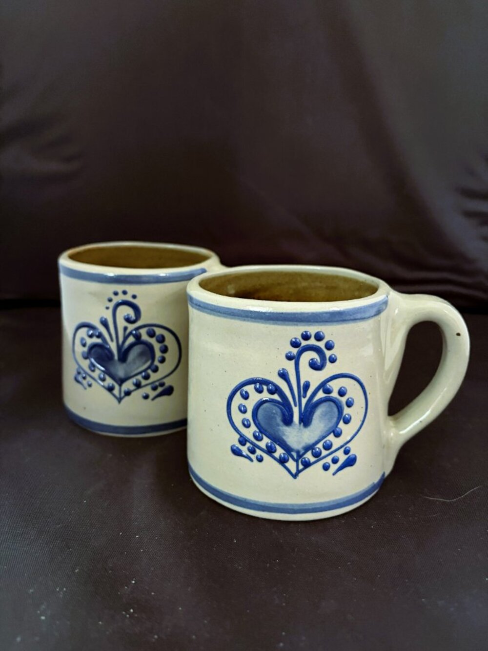 Vintage BBP Mugs Set of 2 Salt Glaze Stoneware Pottery Blue Heart